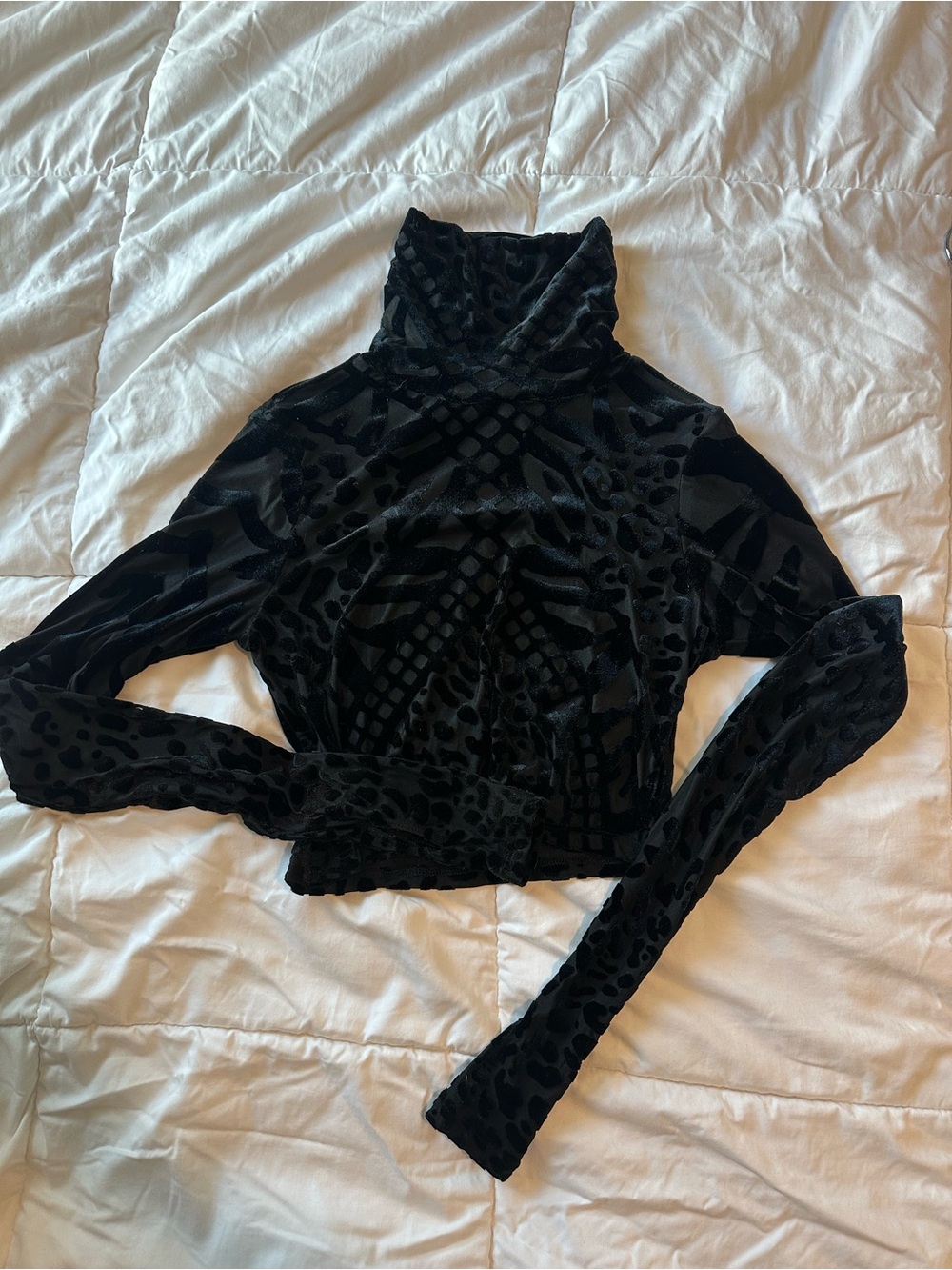 AFRM Black Velvet Burnout Turtleneck Crop